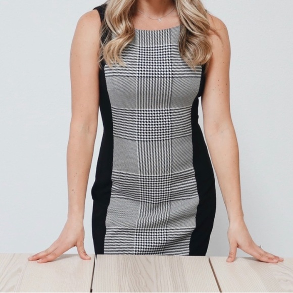 H&M Black Checkered Sheath Dress Sz 10 - Picture 1 of 6